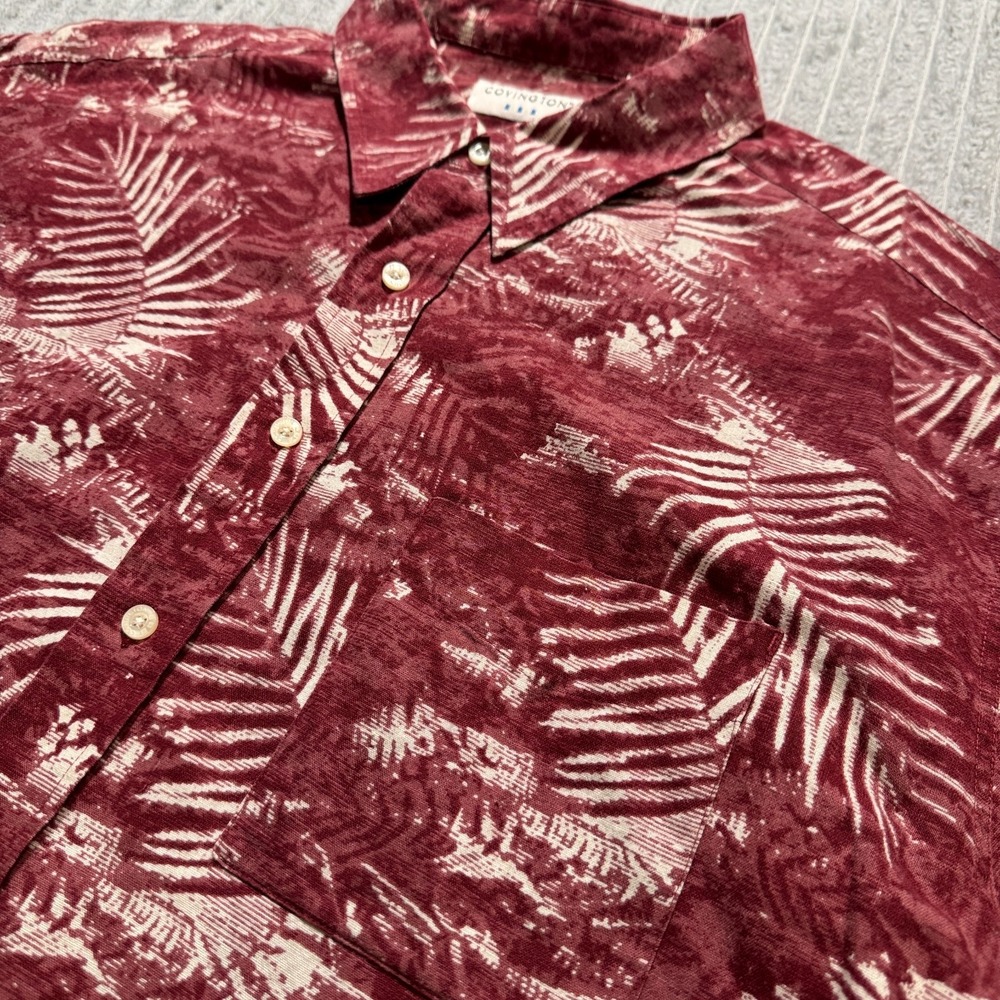 Covington Shirt Mens XL Red Palm Leaf Linen Blend Vacation Tropical Aloha Costal